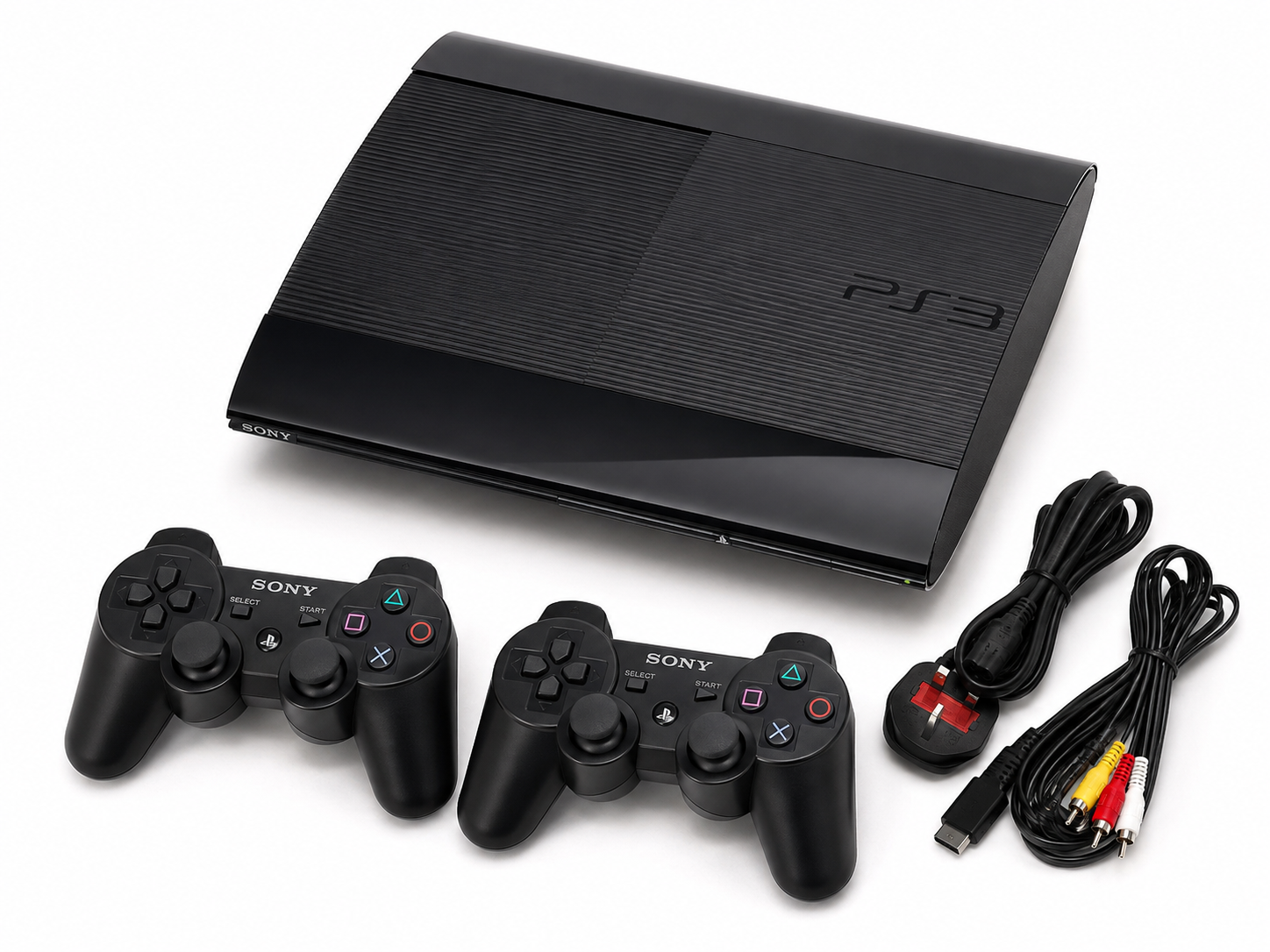 Sony PlayStation 3 (PS3) Super Slim Console – UK Used + 2 Original Wireless Controllers  500gb + 🎁 FREE GIFT